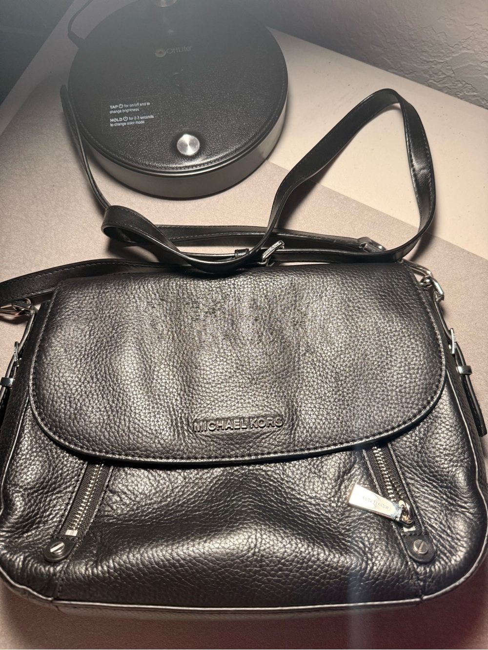 Michael Kors Black Pebbled Leather Flap Crossbody